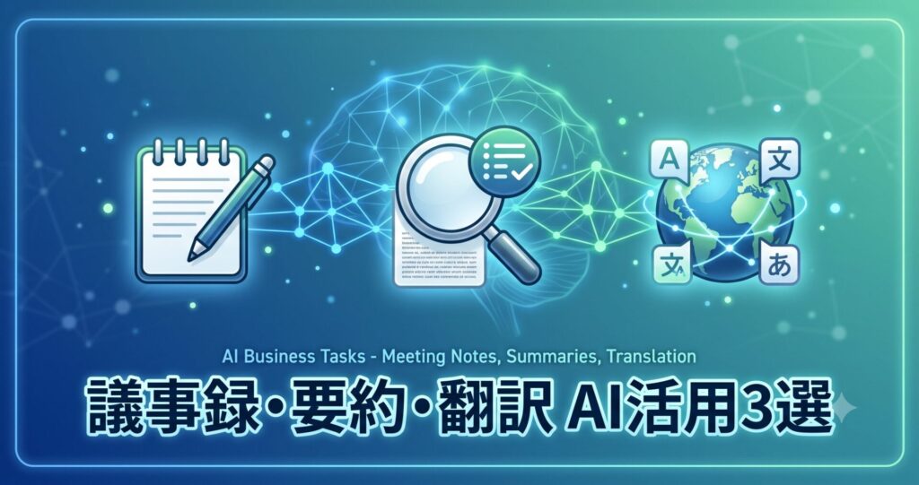 議事録・要約・翻訳 AI活用テクニック3選 アイキャッチ